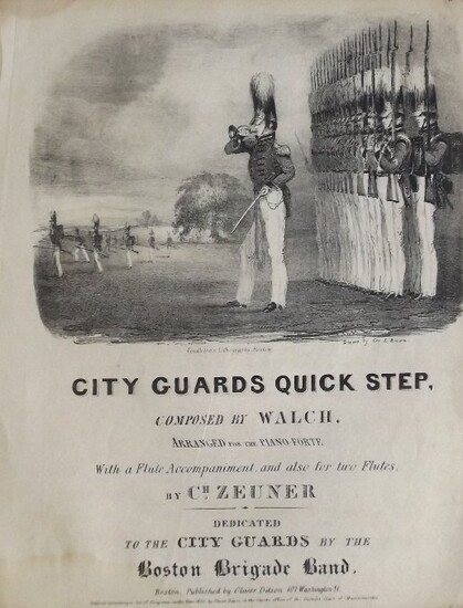 Antique 1835 Military Art Lithograph, Walch, Quick Step