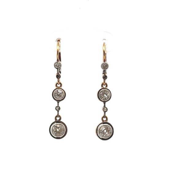 Antique 18k Gold Drop Earrings with Diamonds