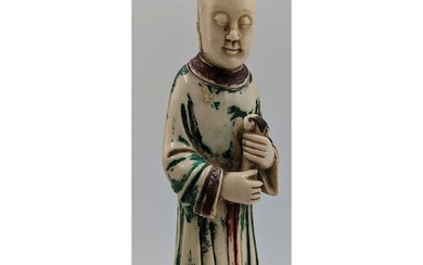 Antique Carved Chinese Figure 19th C, Polychromed Painted