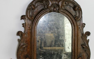 Antique French carved oak mirror