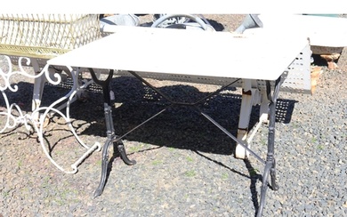 Antique French cast iron garden/patio table with marble top,...