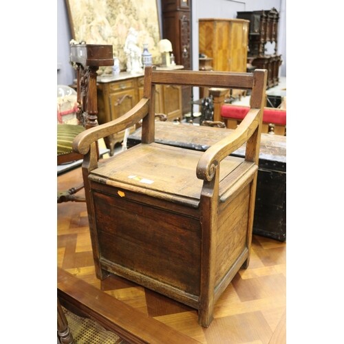Antique French oak small scale shoe box bench, approx 70cm H...