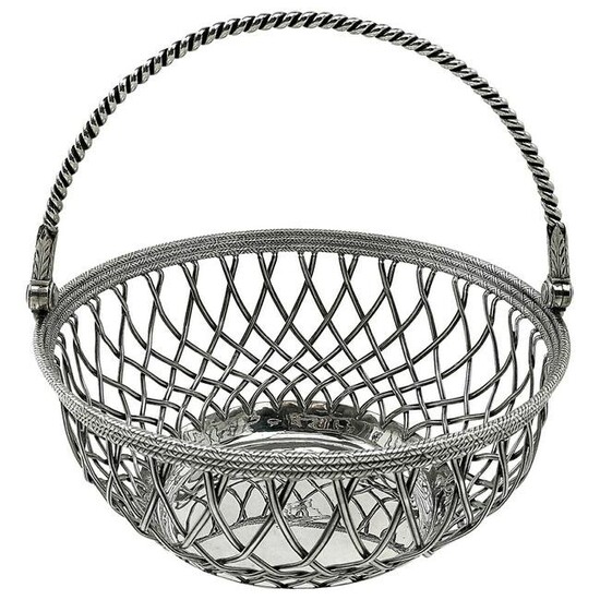 Antique Georgian Sterling Silver Basket 1780 Wire Work Cake / Bread / Serving