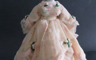 Antique German Doll 1880s in Civil War Era Dress in Glass Dome