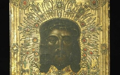 Antique Russian Orthodox hand-painted icon of Holy Mandylion (Spas Nerukotvorny)
