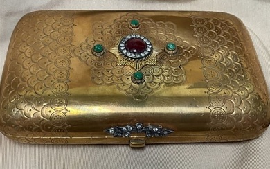 Antique Russian Silver Diamond Ruby Cigarette case, Accented with rose cut Diamond and Ruby on the