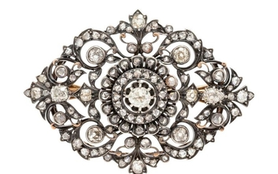 Antique, Silver Topped Gold and Diamond Brooch
