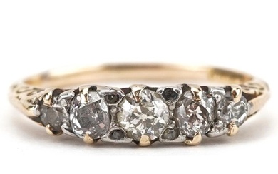 Antique gold graduated diamond five stone ring, the largest ...
