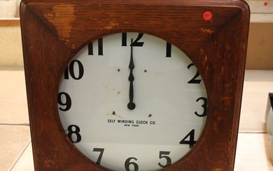 Antique oak School House Clock, Self Winding Clock Co. New York