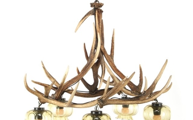 (-), Antlers 4-light hanging lamp with glass shades,...