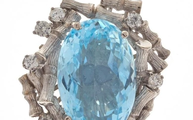 Aquamarine, Diamond, Palladium Ring