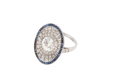 Art Deco A fine diamond and sapphire cluster ring The centra...