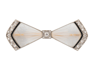 Art Deco Platinum and Rock Crystal Bow Brooch