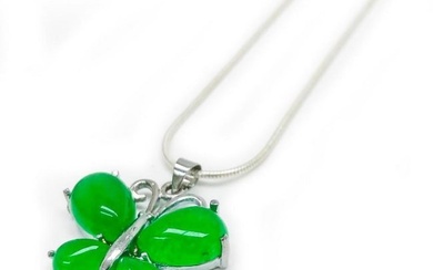 Asian Green Jade Butterfly Pendant Accompanied By 925 Sterling Silver Necklace