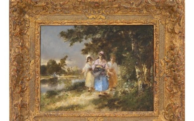 Attributed to Narcisse-Virgilio Diaz de la Peña (French, 1807-1876) Three Women on a Riverside