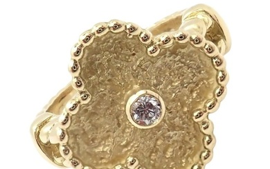 Authentic! Van Cleef & Arpels Vintage Alhambra 18k Yellow Gold Diamond Ring 4.75