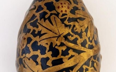 BLUE-GOLD RUSSIAN PAPIER-MACHE EASTER EGG IN RELIEF STRUCTURE