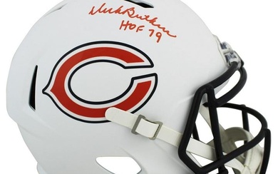 Bears Dick Butkus "HOF 79" Signed Flat White Full Size Speed Rep Helmet JSA Wit