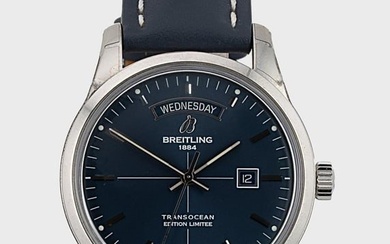 Breitling - A steel limited edition 'Transocean Aurora Blue' wristwatch