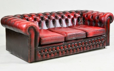 British Red Leather Chesterfield 3 Seater Sofa