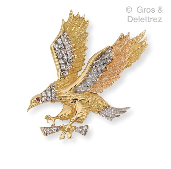Broche « Aigle » en or de trois couleurs... - Lot 250 - Gros & Delettrez