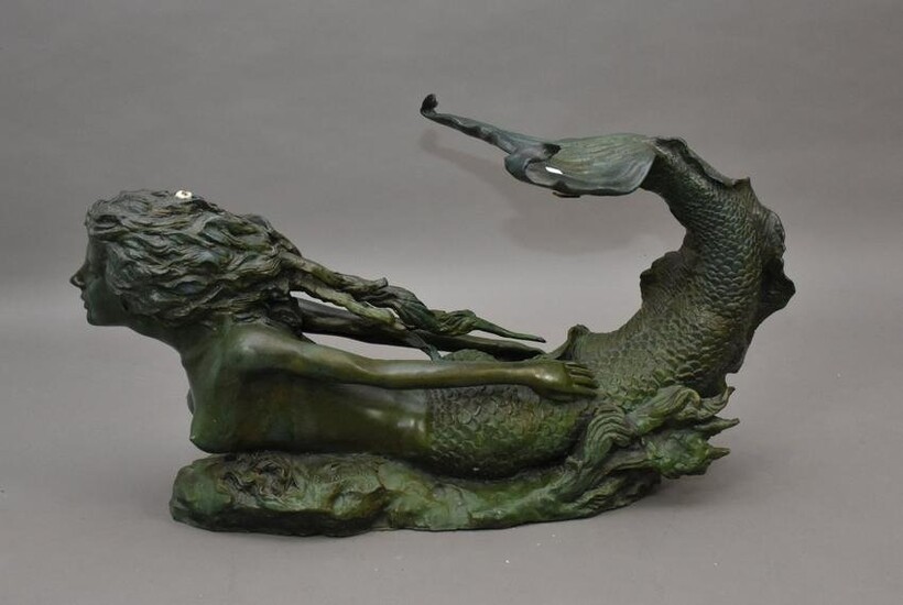 Bronze Figural Mermaid Table Base. Ht. 21" W. 37" D.