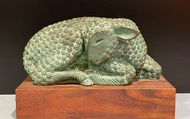 Bronze Sculpture of a Recumbent Lamb