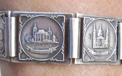 Budapest art deco silver plated souvenir panel bracelet.