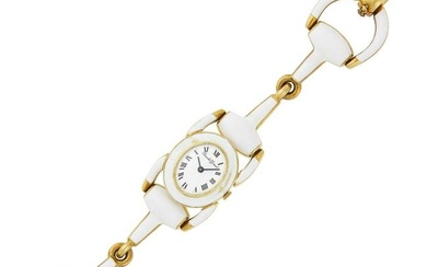Bueche Girod Gold and White Enamel Stirrup Link Wristwatch