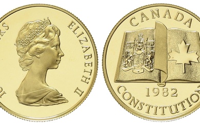 CANADA. 100 dollars 1982. Rapatriement de la Constitution canadienne. Au titre 917 (16,97 g). 1/2...