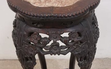 CARVED ASIAN STAND INSET ROUND MARBLE TOP