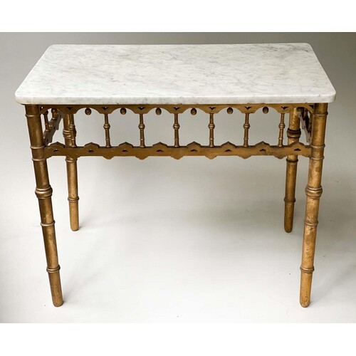 CENTRE TABLE, Rectangular gothic style giltwood with white m...