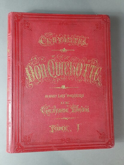 CERVANTÈS (Miguel de). Don Quichotte. Paris, Hachette, 1869. 2 volumes in-folio, percaline rouge, titre doré...