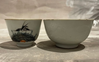 CHINE Epoque Tong SHI - XIXe - Bol en porcelaine de Chine.à décor d'hirondelles. Diam...