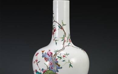 CHINESE FAMILLE ROSE FLOWER AND BIRD TIANQIU VASE