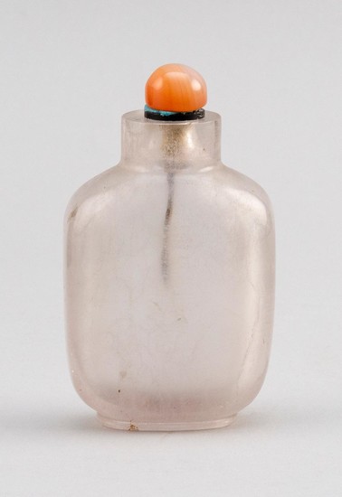 CHINESE ROCK CRYSTAL SNUFF BOTTLE In rectangular form. Height 3.25". Replacement hardstone stopper.