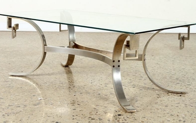 CHROME OVER BRONZE GLASS TOP COFFEE TABLE C.1950
