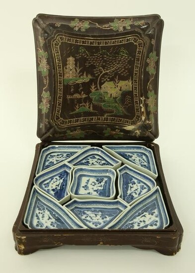 Canton Condiment Set in Fitted Box, late 19th Century