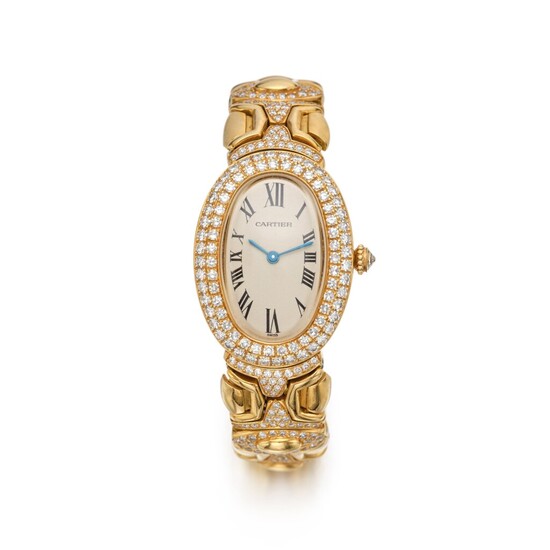 Cartier | Gold and Diamond 'Baignoire' Bracelet-Watch Combination 卡地亞 黃金鑲鑽石「Baignoire」手鏈腕錶, Cartier | Gold and Diamond 'Baignoire' Bracelet-Watch Combination 卡地亞 黃金鑲鑽石「Baignoire」手鏈腕錶