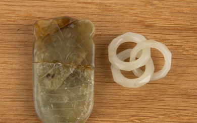 Carved jade cicada and three jade interlocked rings Chinese, Han...