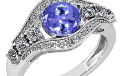 Certified 1.80 Ctw Tanzanite And Diamond Ladies Fashion Halo Ring 14K White Gold (VS/SI1) MADE IN