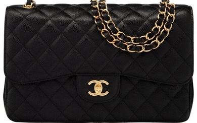 Chanel Black Quilted Caviar Leather Jumbo Double