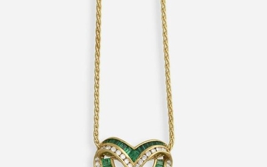 Charles Krypell, Emerald and diamond heart necklace