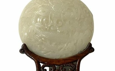 Chinese Carved Jade Plaque with Stand