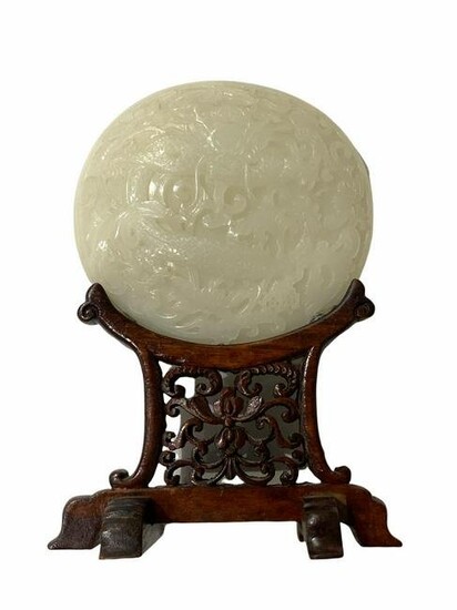 Chinese Carved Jade Plaque with Stand