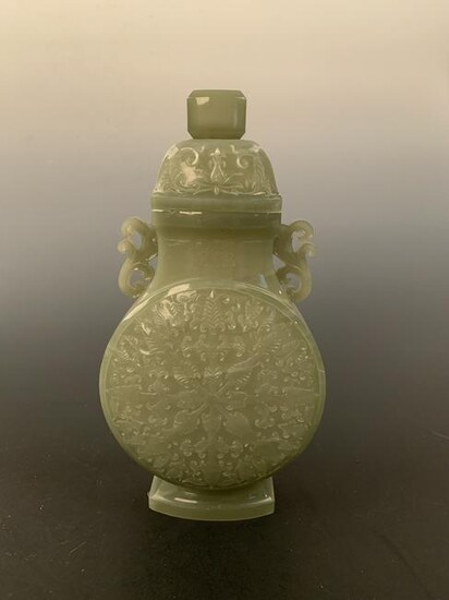 Chinese Green Jade Bottle of Hendusitan