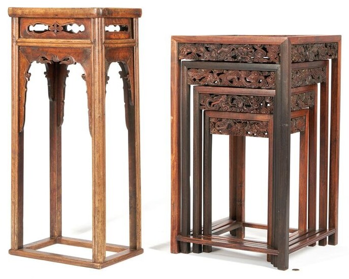 Chinese Hardwood Tables, incl. Nesting Tables, 5 items