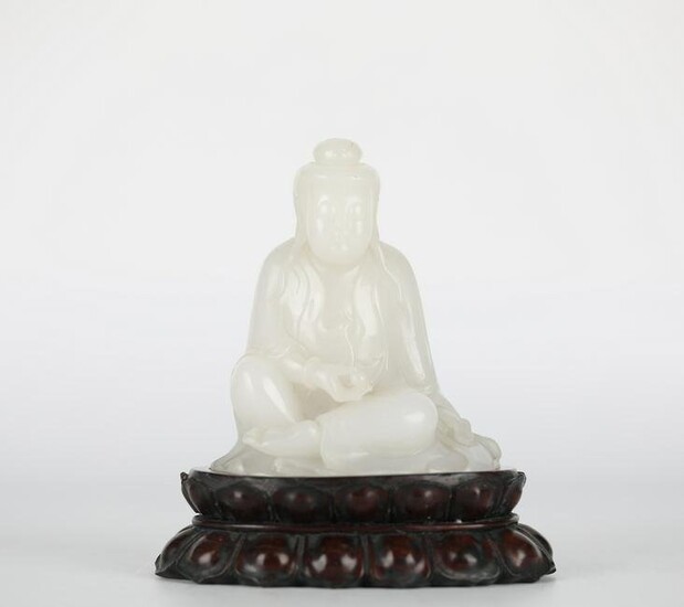Chinese Hotan white jade carving of Guanyin, 19th century