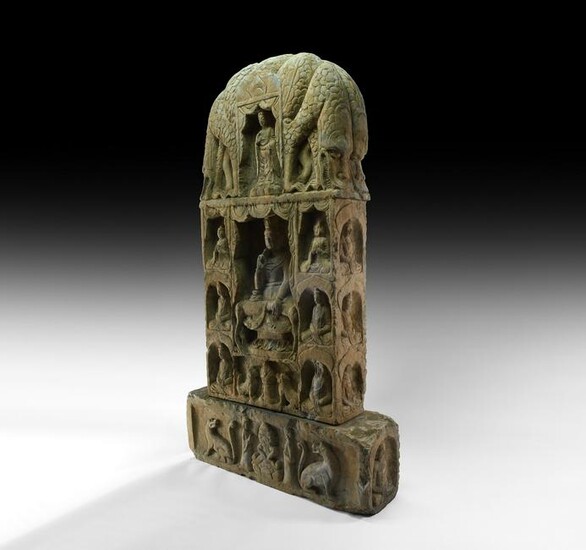 Chinese Inscribed Buddhist Votive Stele with Dragons