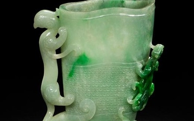 Chinese Jadeite Libation Cup with Beast, 19th Century
